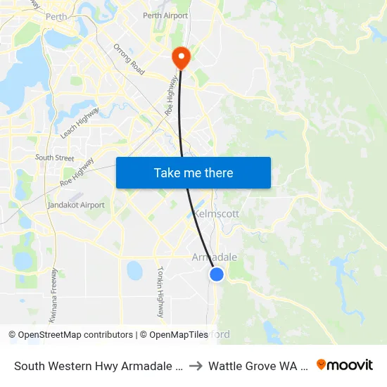 South Western Hwy Armadale Snr High Sch to Wattle Grove WA Australia map