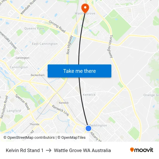 Kelvin Rd Stand 1 to Wattle Grove WA Australia map