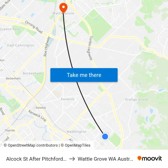Alcock St After Pitchford Av to Wattle Grove WA Australia map