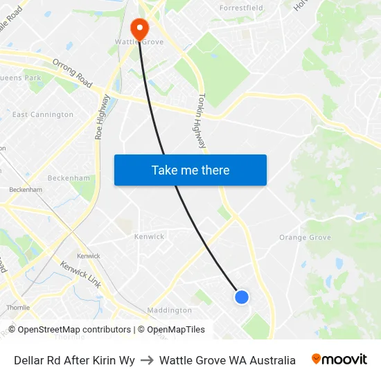 Dellar Rd After Kirin Wy to Wattle Grove WA Australia map