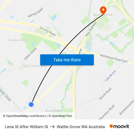 Lena St After William St to Wattle Grove WA Australia map