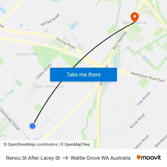 Renou St After Lacey St to Wattle Grove WA Australia map