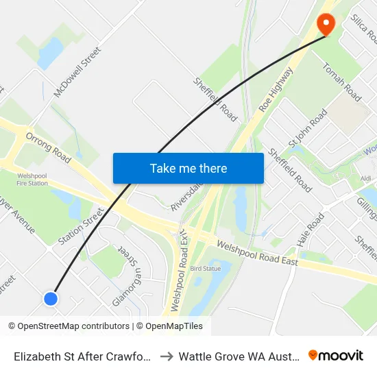 Elizabeth St After Crawford St to Wattle Grove WA Australia map