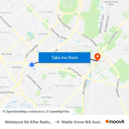 Welshpool Rd After Radium St to Wattle Grove WA Australia map