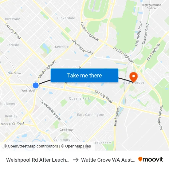 Welshpool Rd After Leach Hwy to Wattle Grove WA Australia map