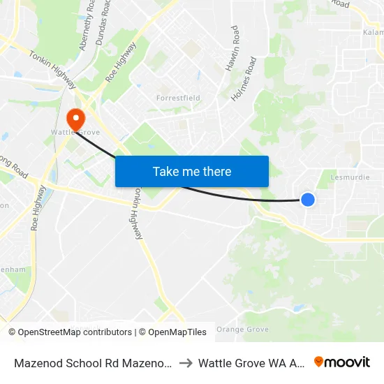 Mazenod School Rd Mazenod College to Wattle Grove WA Australia map