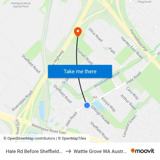 Hale Rd Before Sheffield Rd to Wattle Grove WA Australia map