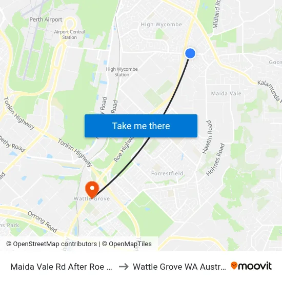 Maida Vale Rd After Roe Hwy to Wattle Grove WA Australia map