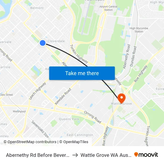 Abernethy Rd Before Beverley Rd to Wattle Grove WA Australia map