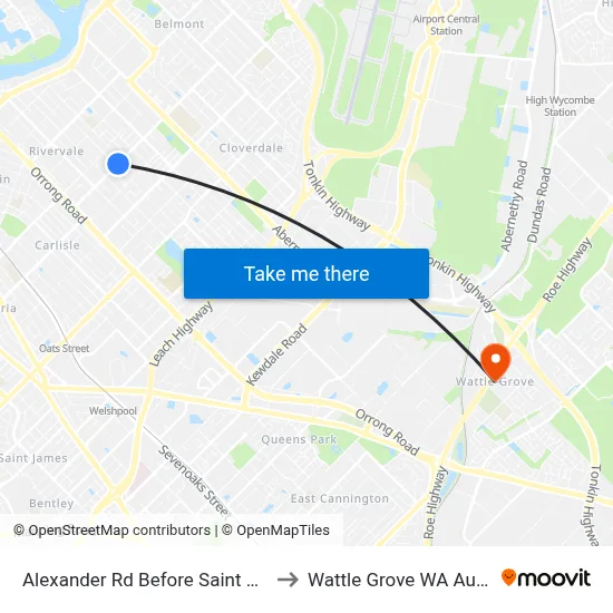Alexander Rd Before Saint Kilda Rd to Wattle Grove WA Australia map