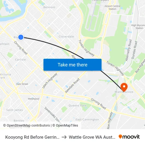 Kooyong Rd Before Gerring Ct to Wattle Grove WA Australia map