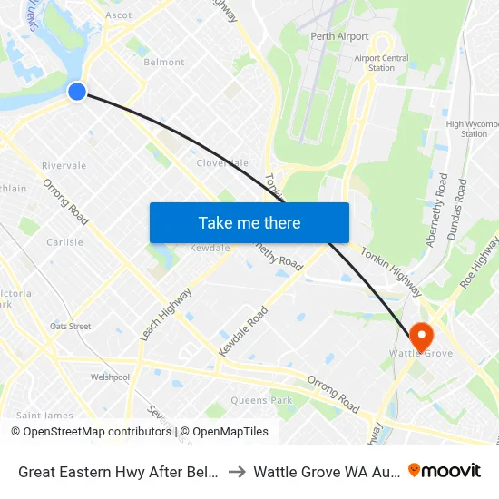 Great Eastern Hwy After Belmont Av to Wattle Grove WA Australia map