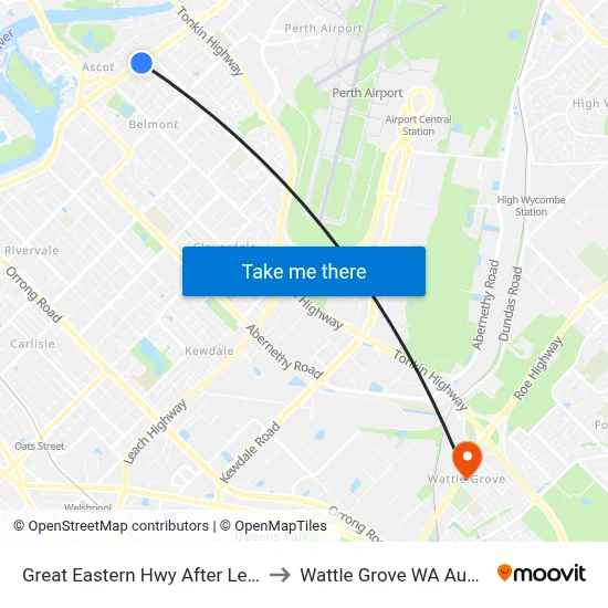 Great Eastern Hwy After Leake St to Wattle Grove WA Australia map