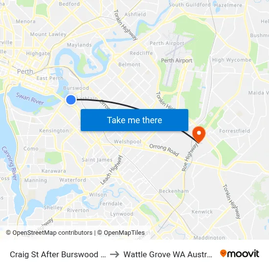 Craig St After Burswood Rd to Wattle Grove WA Australia map