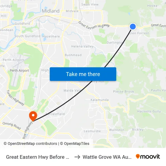 Great Eastern Hwy Before Park Rd to Wattle Grove WA Australia map