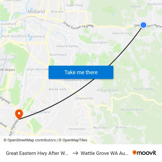 Great Eastern Hwy After Weller Rd to Wattle Grove WA Australia map