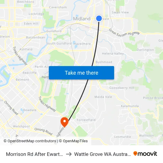 Morrison Rd After Ewart St to Wattle Grove WA Australia map