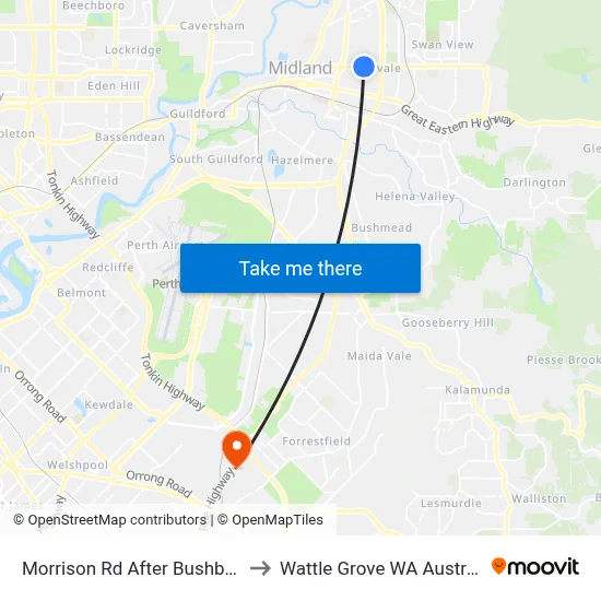 Morrison Rd After Bushby St to Wattle Grove WA Australia map