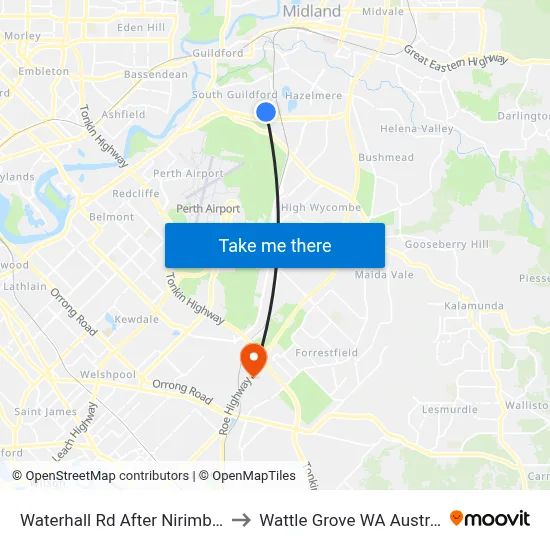 Waterhall Rd After Nirimba Cl to Wattle Grove WA Australia map