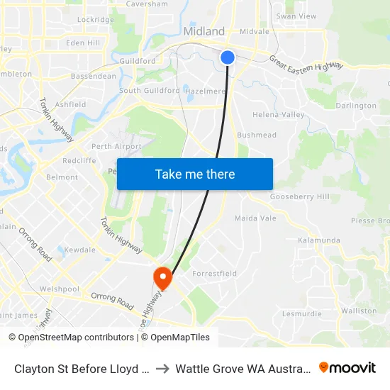 Clayton St Before Lloyd St to Wattle Grove WA Australia map