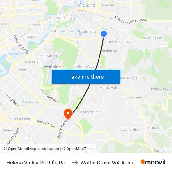 Helena Valley Rd Rifle Range to Wattle Grove WA Australia map