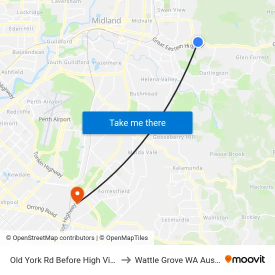 Old York Rd Before High View Rd to Wattle Grove WA Australia map