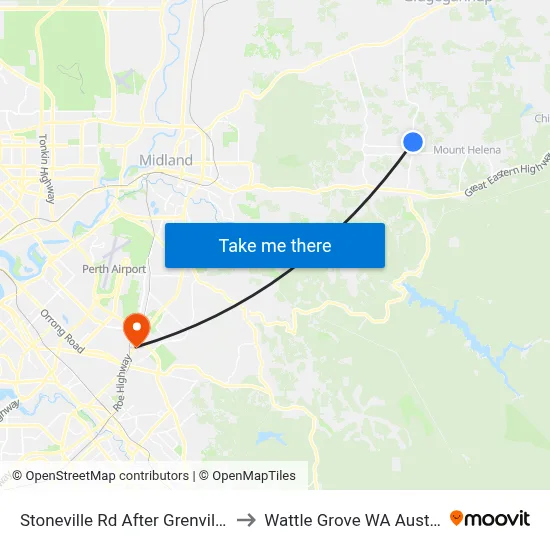 Stoneville Rd After Grenville Rd to Wattle Grove WA Australia map