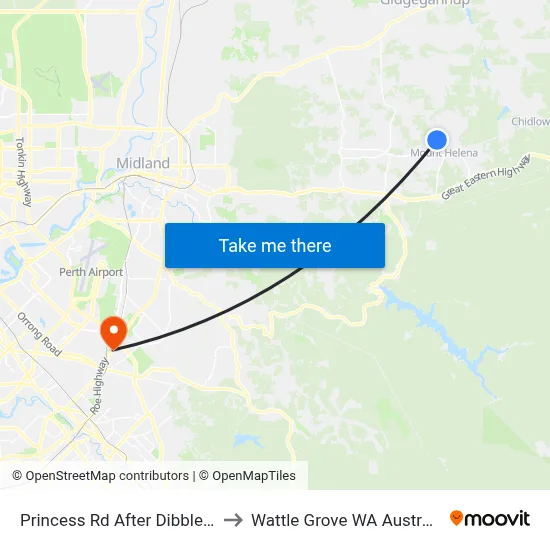 Princess Rd After Dibble St to Wattle Grove WA Australia map