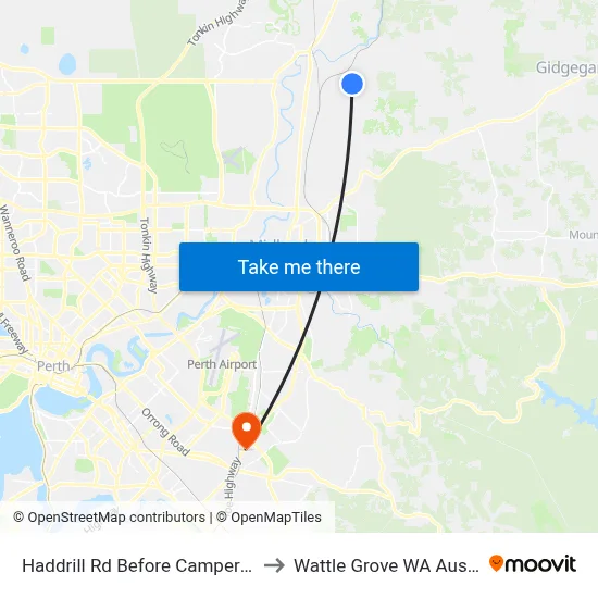 Haddrill Rd Before Campersic Rd to Wattle Grove WA Australia map
