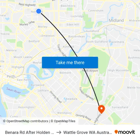 Benara Rd After Holden Dr to Wattle Grove WA Australia map