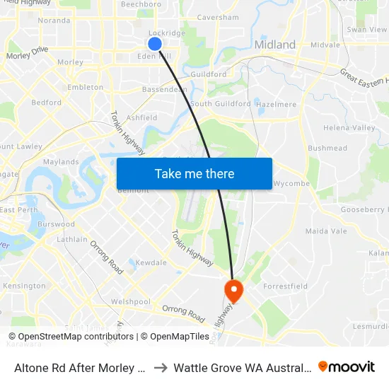Altone Rd After Morley Dr to Wattle Grove WA Australia map