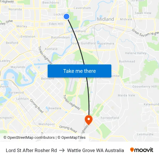 Lord St After Rosher Rd to Wattle Grove WA Australia map