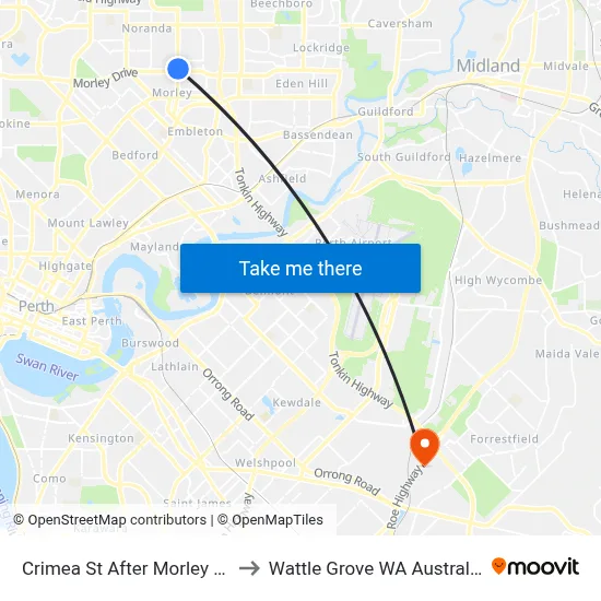 Crimea St After Morley Dr to Wattle Grove WA Australia map