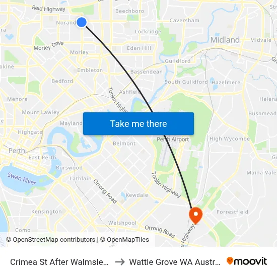Crimea St After Walmsley Dr to Wattle Grove WA Australia map