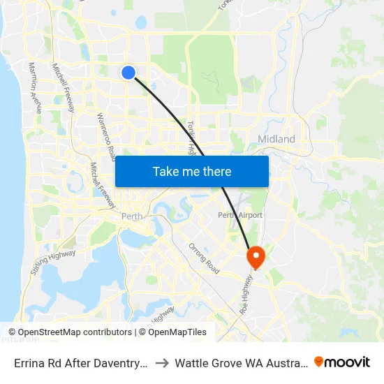 Errina Rd After Daventry Dr to Wattle Grove WA Australia map