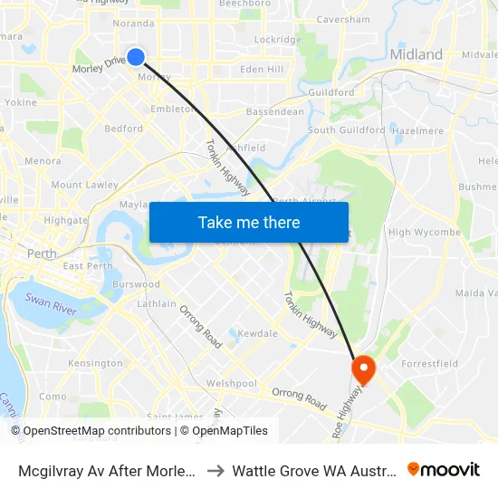 Mcgilvray Av After Morley Dr to Wattle Grove WA Australia map