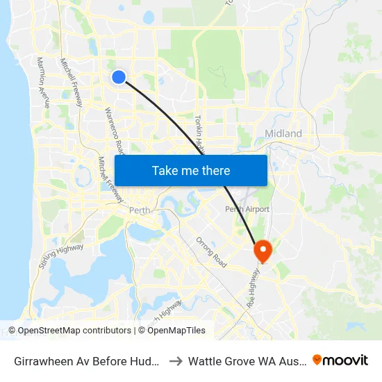 Girrawheen Av Before Hudson Av to Wattle Grove WA Australia map