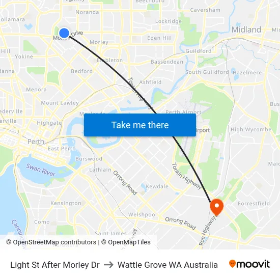 Light St After Morley Dr to Wattle Grove WA Australia map