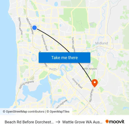Beach Rd Before Dorchester Av to Wattle Grove WA Australia map