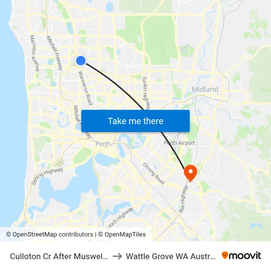 Culloton Cr After Muswell St to Wattle Grove WA Australia map