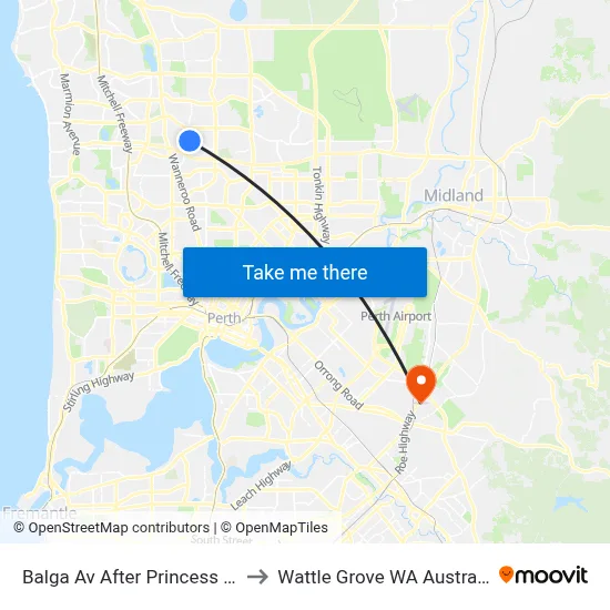 Balga Av After Princess Rd to Wattle Grove WA Australia map