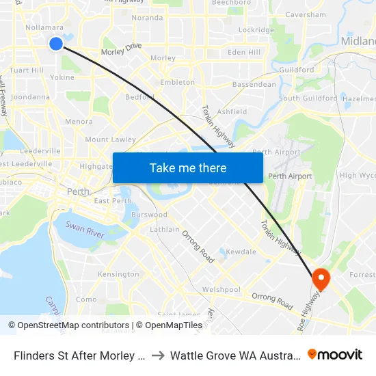 Flinders St After Morley Dr to Wattle Grove WA Australia map