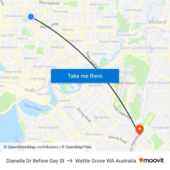 Dianella Dr Before Gay St to Wattle Grove WA Australia map