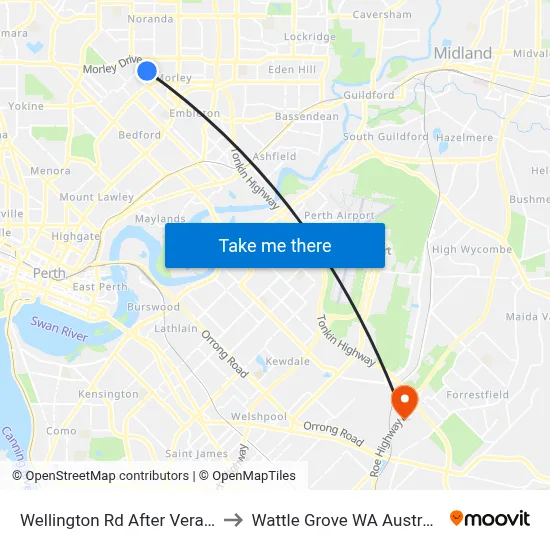 Wellington Rd After Vera St to Wattle Grove WA Australia map