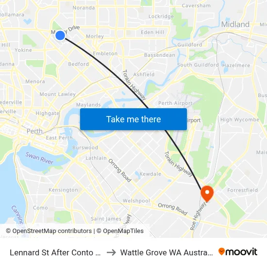 Lennard St After Conto Av to Wattle Grove WA Australia map