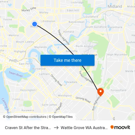 Craven St After the Strand to Wattle Grove WA Australia map