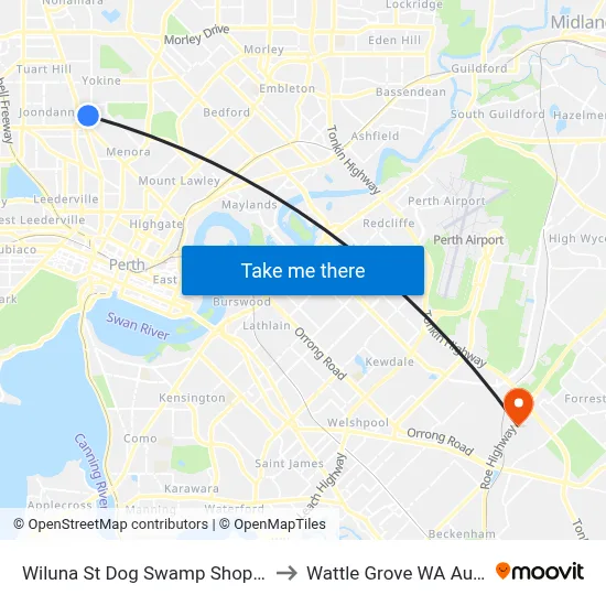 Wiluna St Dog Swamp Shopping Ctr to Wattle Grove WA Australia map