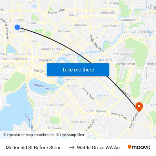 Mcdonald St Before Stoneham St to Wattle Grove WA Australia map
