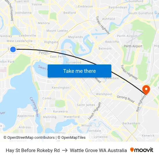 Hay St Before Rokeby Rd to Wattle Grove WA Australia map