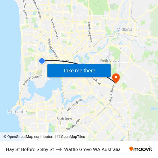 Hay St Before Selby St to Wattle Grove WA Australia map